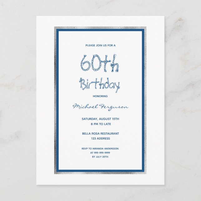 Birthday Party white blue nautical invitation Postcard (Front)