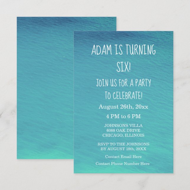 Birthday Party White Blue Water Custom Age 2024 Invitation (Front/Back)