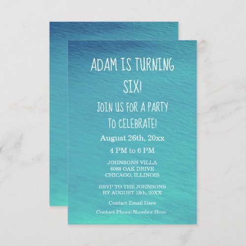 Birthday Party White Blue Water Custom Age 2024 Invitation