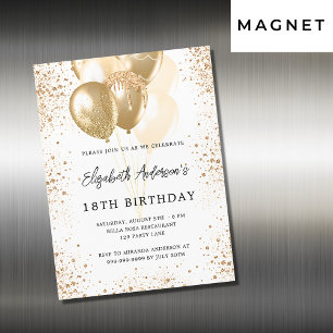 Birthday party white gold glitter balloons luxury magnetic invitation