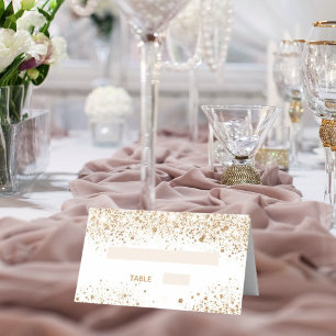 Birthday party white gold glitter dust place card