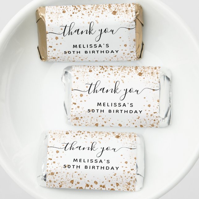 Birthday party  white gold glitter dust thank you hershey's miniatures (Creator Uploaded)