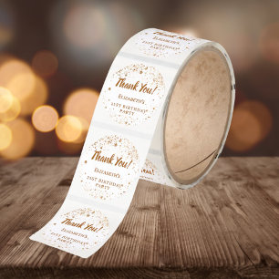 Birthday Party white gold glitter name Thank You Classic Round Sticker