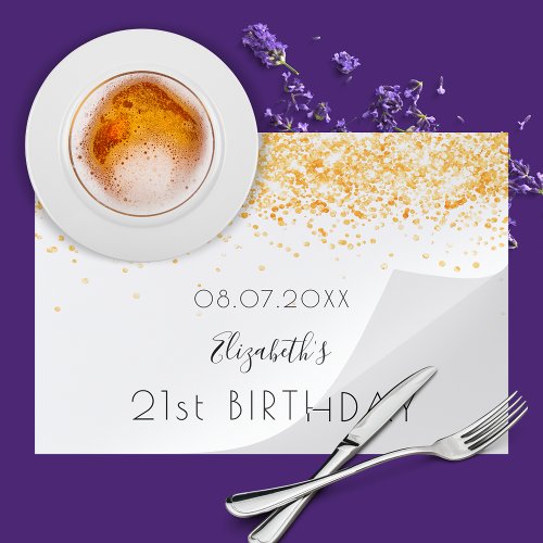 Birthday party white gold glitter paper placemat