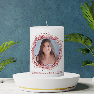 Birthday party white red photo name pillar candle