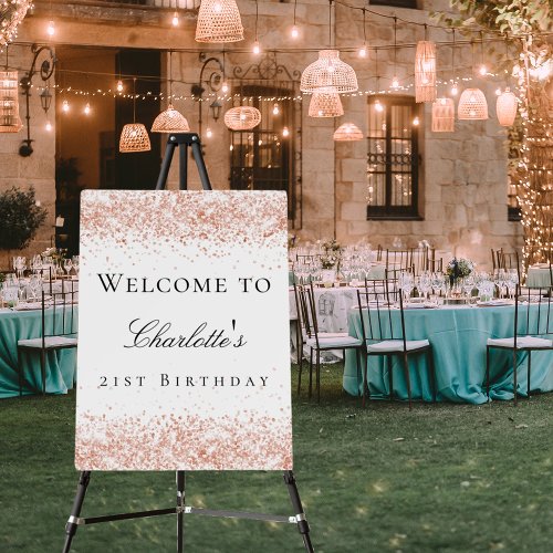 Birthday party white rose gold glitter welcome foam board