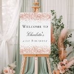 Birthday party white rose gold welcome foam board<br><div class="desc">A welcome board for a girly and glamorous 21st (or any age) birthday party.  A stylish white background decorated with rose gold confetti.   Personalize and add a name and age 21.  Black letters. 
Back: no design</div>