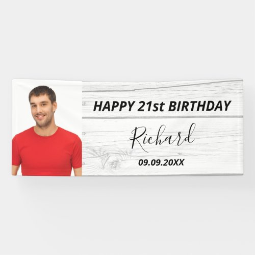 Birthday party white wood photo rustic banner