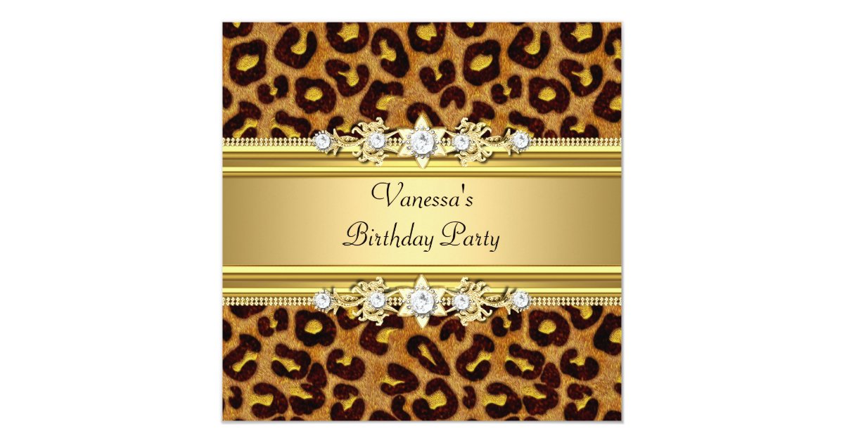 Birthday Party Wild Animal Print Gold Black Card | Zazzle