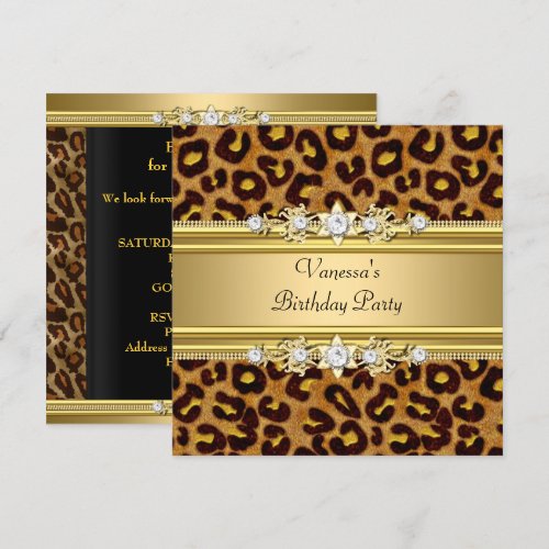 Birthday Party Wild Animal Print Gold Black Invite