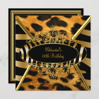Birthday Party Wild Gold Black Zebra Leopard Invitation