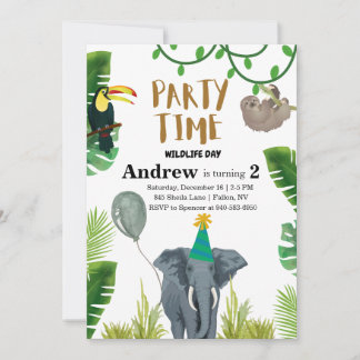 Birthday party wildlife jungle animals invitation