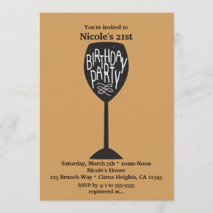BIRTHDAY PARTY Wine Glass ANY COLOR Invitations