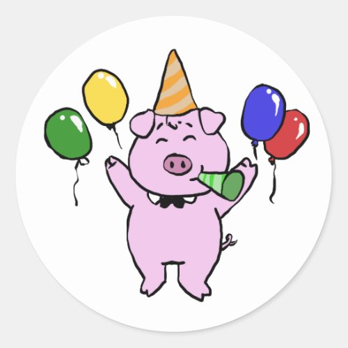 Birthday party with a cute pigchoose back color classic round sticker