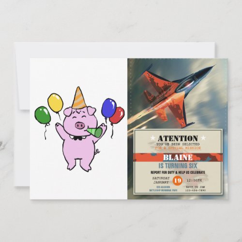 Birthday party with a cute pigchoose back color invitation