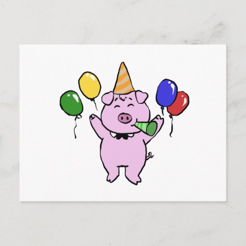 Birthday party with a cute pigchoose back color postcard