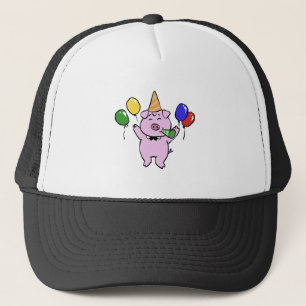 Birthday party with a cute pig choose back color trucker hat
