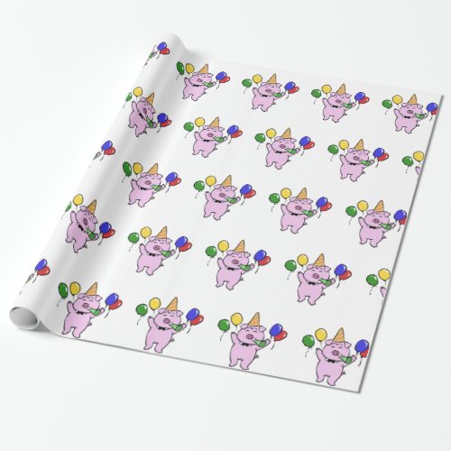 Birthday party with a cute pigchoose back color wrapping paper