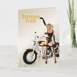 Birthday party with a girl and motorbike invitation
