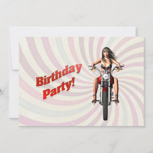 Birthday party with a girl on a motorbike invitation