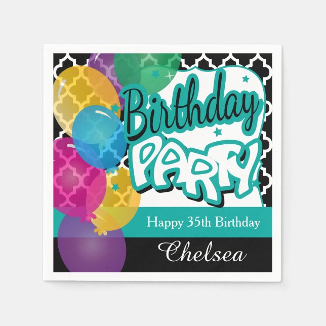 Birthday Party with Balloons in Teal Napkins (Front)