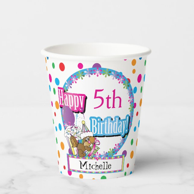 Birthday Party with Cute Cartoon Squirrel  Paper Cups (Front)