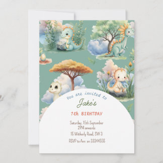 Birthday party with cute dinosaurs invitation