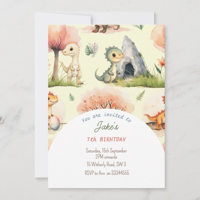 Birthday party with cute dinosaurs invitation (Front)