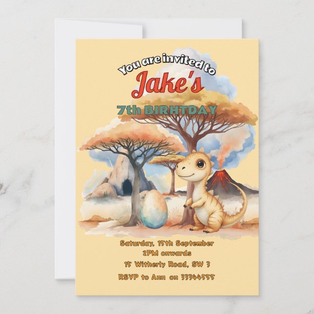 Birthday party with cute dinosaurs invitation (Front)