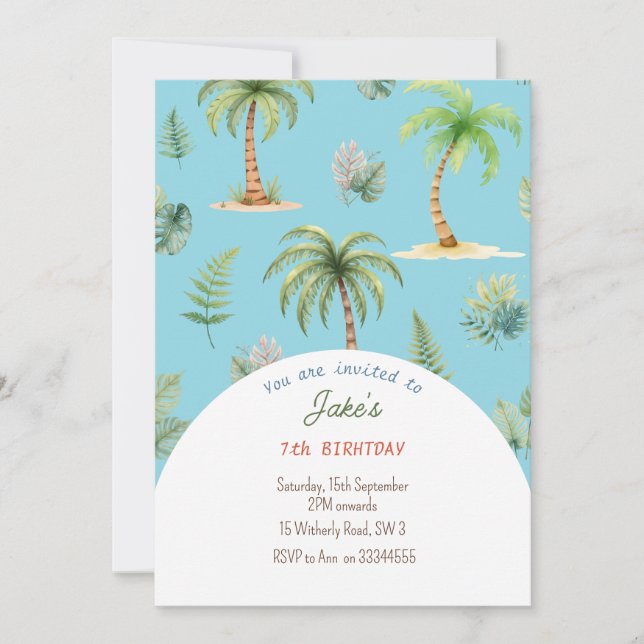 Birthday party with cute dinosaurs invitation (Front)