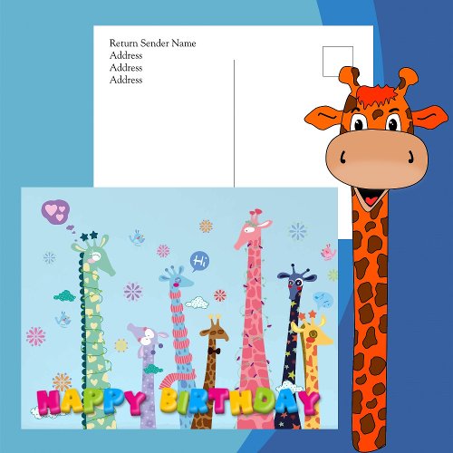 Birthday Party with Rainbow Giraffes Postcard