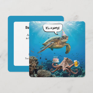 Birthday Party with Sea Turtle and Octopus Invitation
