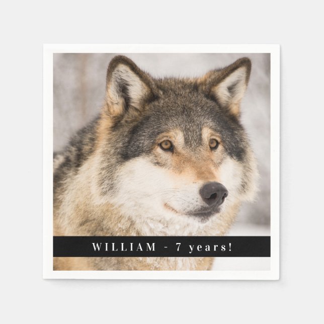 Birthday party wolf boy photo animal napkins (Front)