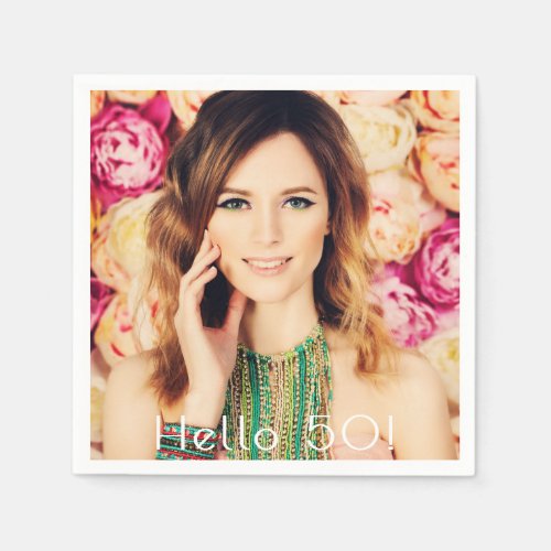 Birthday party woman photo hello 50 napkins