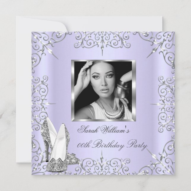 Birthday Party Women's Girls Lilac Heels Photo 2 Invitation (Front)