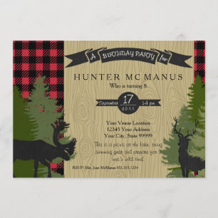 Birthday Party Woodland Forest Lumberjack Plaid Invitation