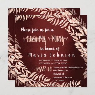 Birthday Party  Wreath Glitter Rose Gold Burgundy Invitation