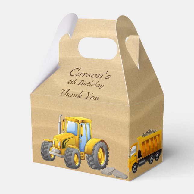 Birthday Party, Yellow Construction Trucks Favor Boxes (Front Side)