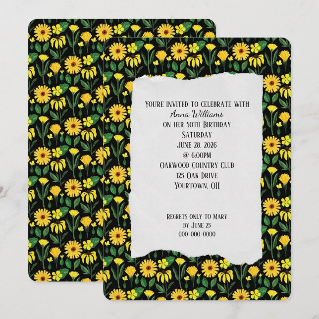Birthday Party yellow daisy Invitation (Front/Back)