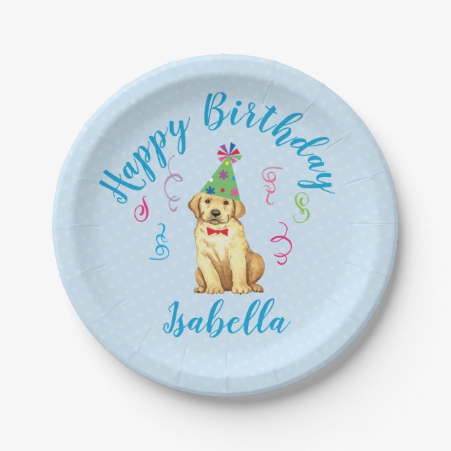 Birthday Party Yellow Lab Paper Plates (Front)