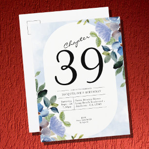 Birthday Pastel Blue Floral Invitation Postcard