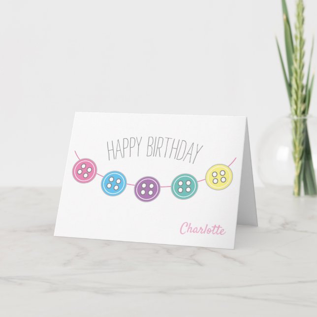 birthday pastel coloured sewing button card (Front)