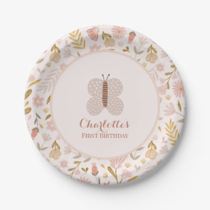 Birthday Pastel Pink Wildflowers with Butterfly Paper Plates