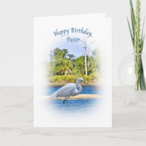 Birthday Pastor Great Egret Card