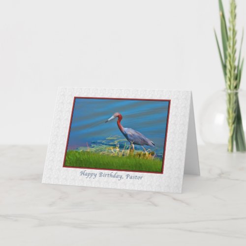 Birthday Pastor Little Blue Heron Card