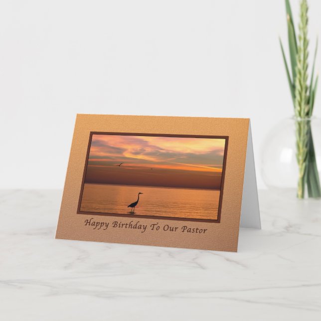 Birthday, Pastor, Ocean View at Sunset Card (Front)
