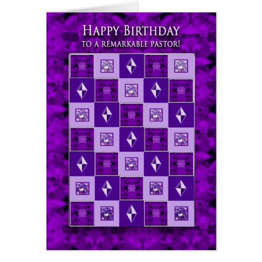 Birthday, Pastor, Purple/Silver Abstract Patterns Cards (Front)