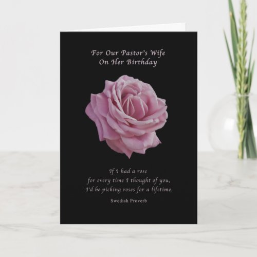 Birthday Pastors Wife Pink Rose on Black Card