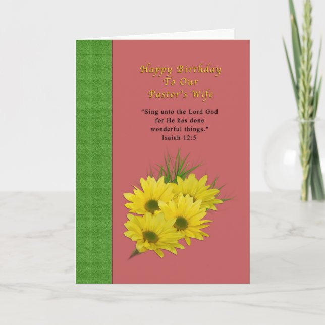Birthday, Pastor’s Wife, Yellow Daisies, Religious Card (Front)