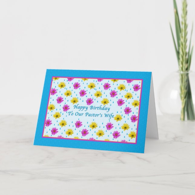 Birthday, Pastor's Wife, Pink and Yellow Daisies Card (Front)